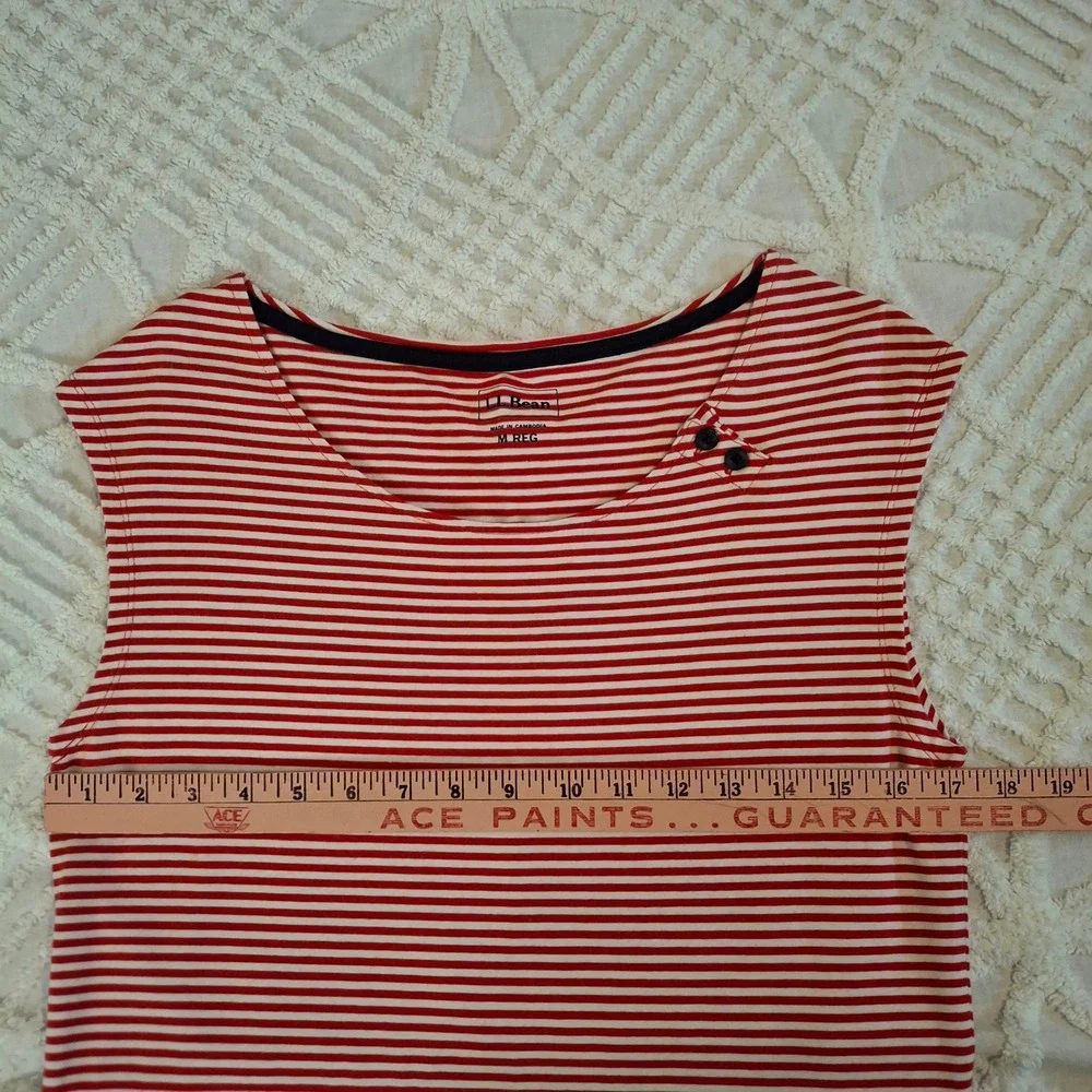 LL Bean‎ Medium Striped Cap Sleeve Dress Navy Red Cotton Blend Stretch